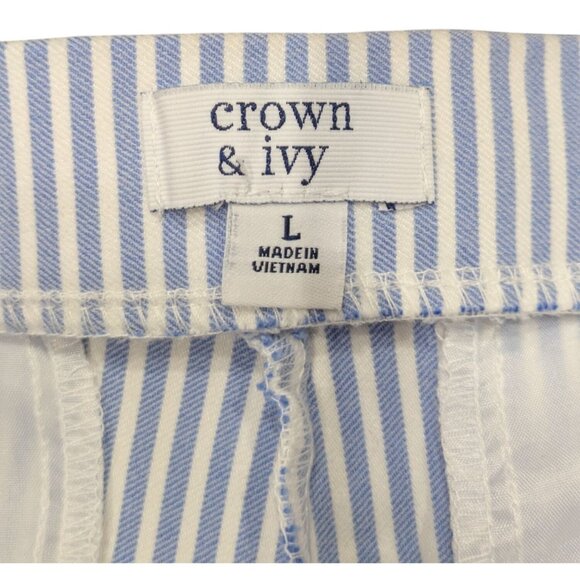 Crown & Ivy Womens Blue/White Striped Pants L Elastic Waist Rayon Blend - Picture 2 of 7